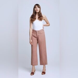 L'Agence 100% Linen Pants Danica Wide Leg Trousers In Light Mocha Brown Size 23
